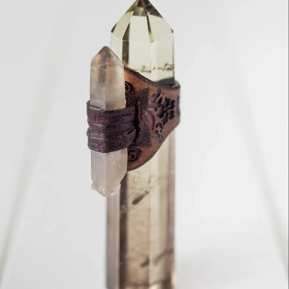 Buffalo Girl Au Leather Citrine Druid Ring